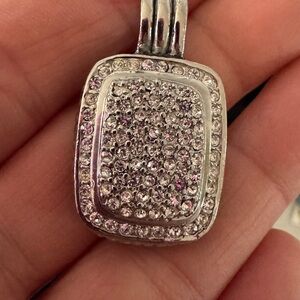 Silver Pave Square Rhinestone Pendant Enhancer
